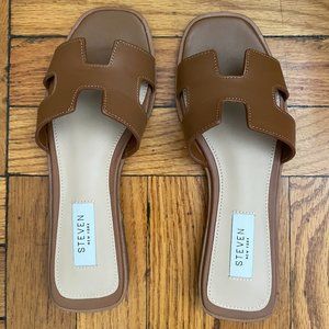 Steve Madden Hadyn Cognac Leather Flat Sandals 6.5M